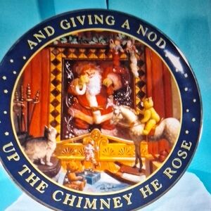 Franklin Mint Santa Plate with Blue and Gold Accents